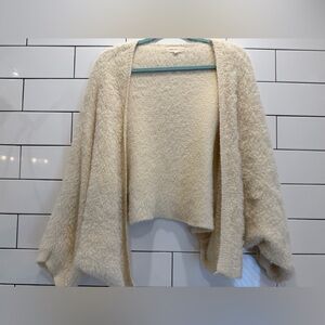 Anthropologie Sleeping On Snow Open-Front Fuzzy Eyelash Women's Cream Cardigan